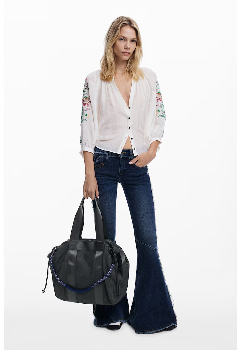 Desigual Bluza cu decolteu in V si broderie - Alb