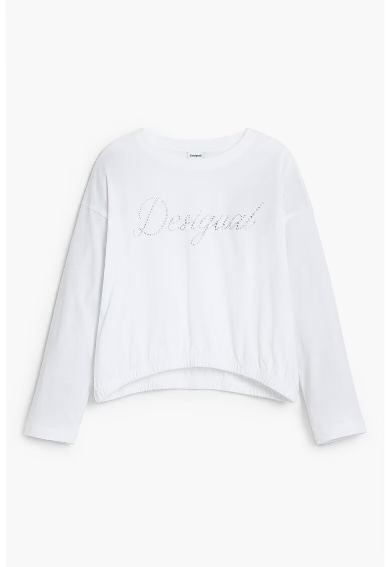 Desigual Bluza cu detaliu cu strasuri si decolteu la baza gatului - Alb