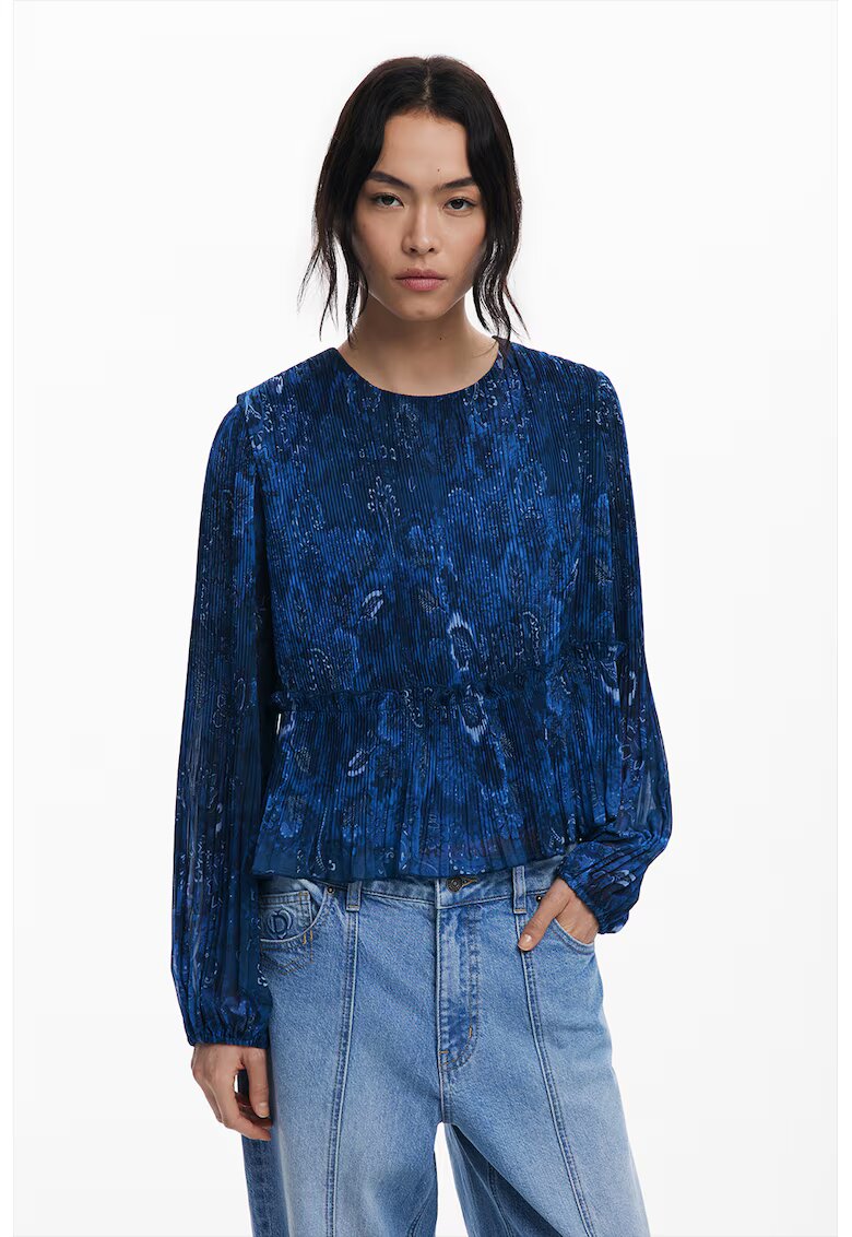Desigual Bluza cu peplum si pliseuri - Albastru inchis