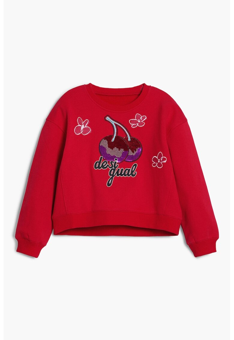Desigual Bluza de trening din bumbac cu paiete - Rosu