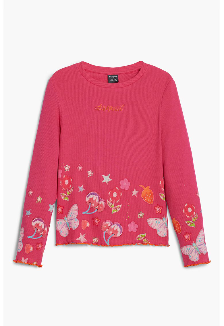 Desigual Bluza din amestec de bumbac cu decolteu la baza gatului - Roz