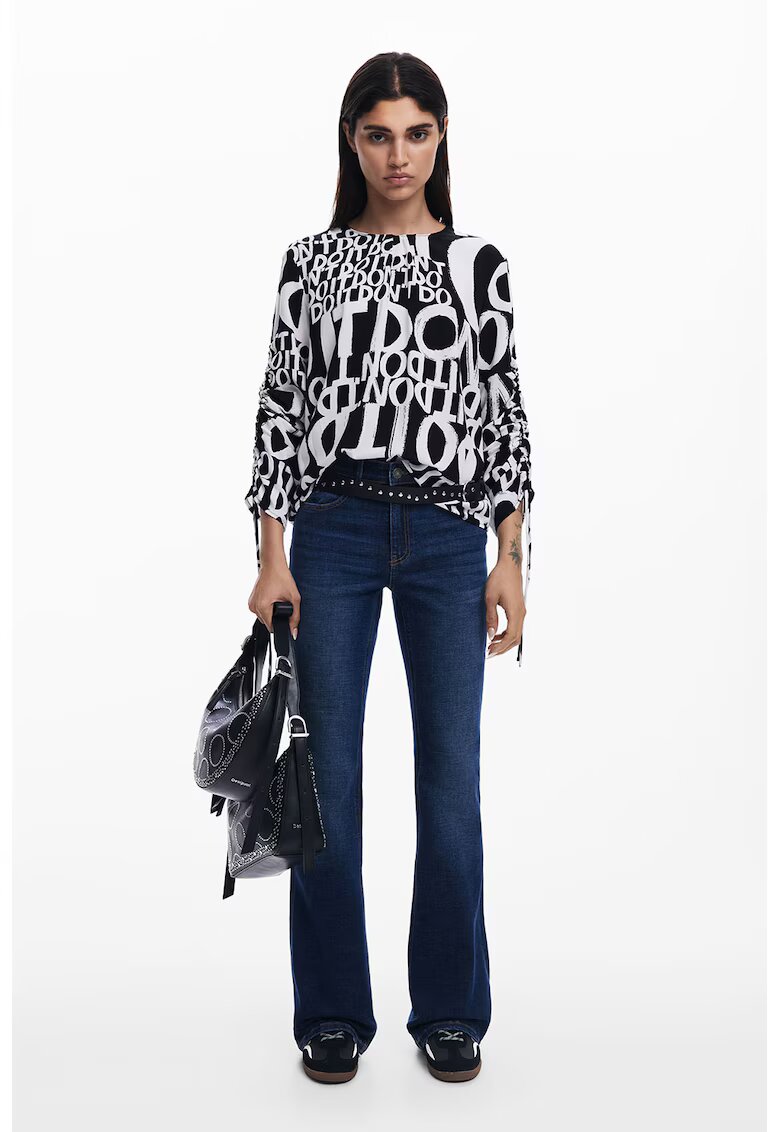 Desigual Bluza lejera cu imprimeu text - Negru/Alb murdar