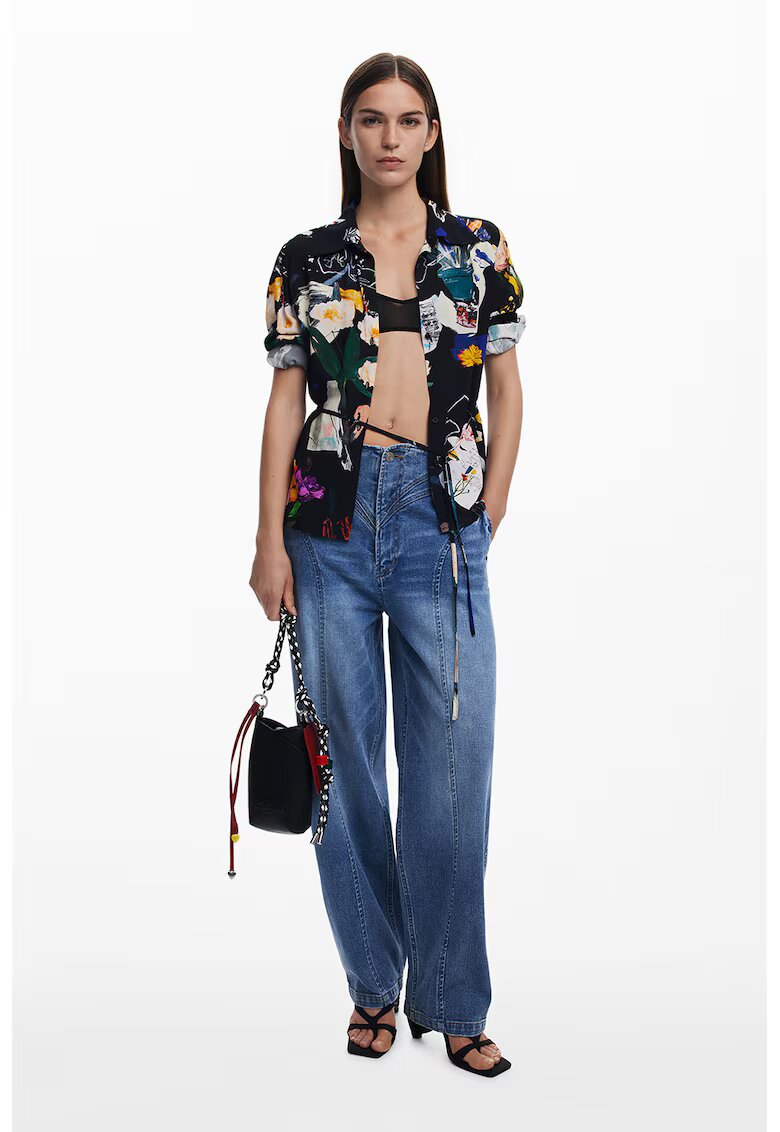 Desigual Camasa cu imprimeu grafic - Alb/Negru/Galben