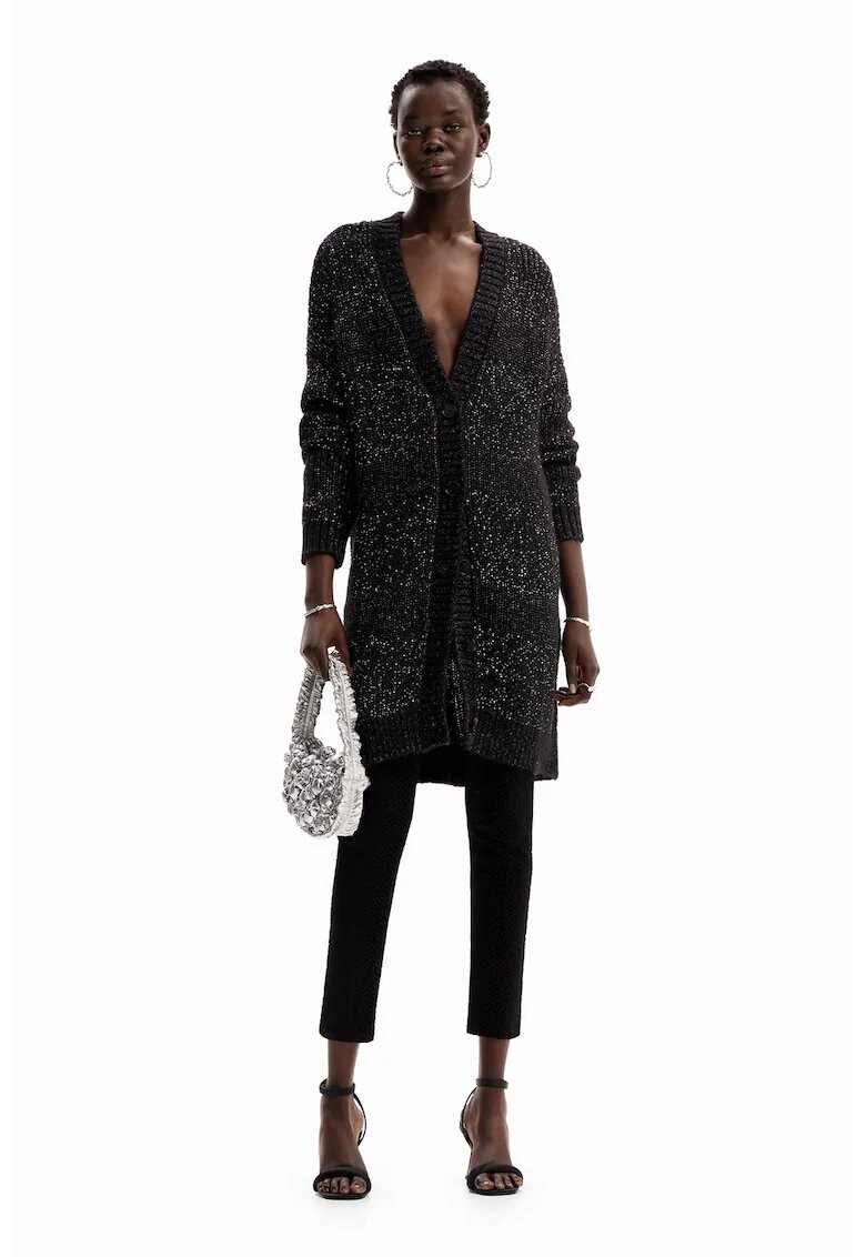 Desigual Cardigan lung cu nasturi si decolteu in V - Negru