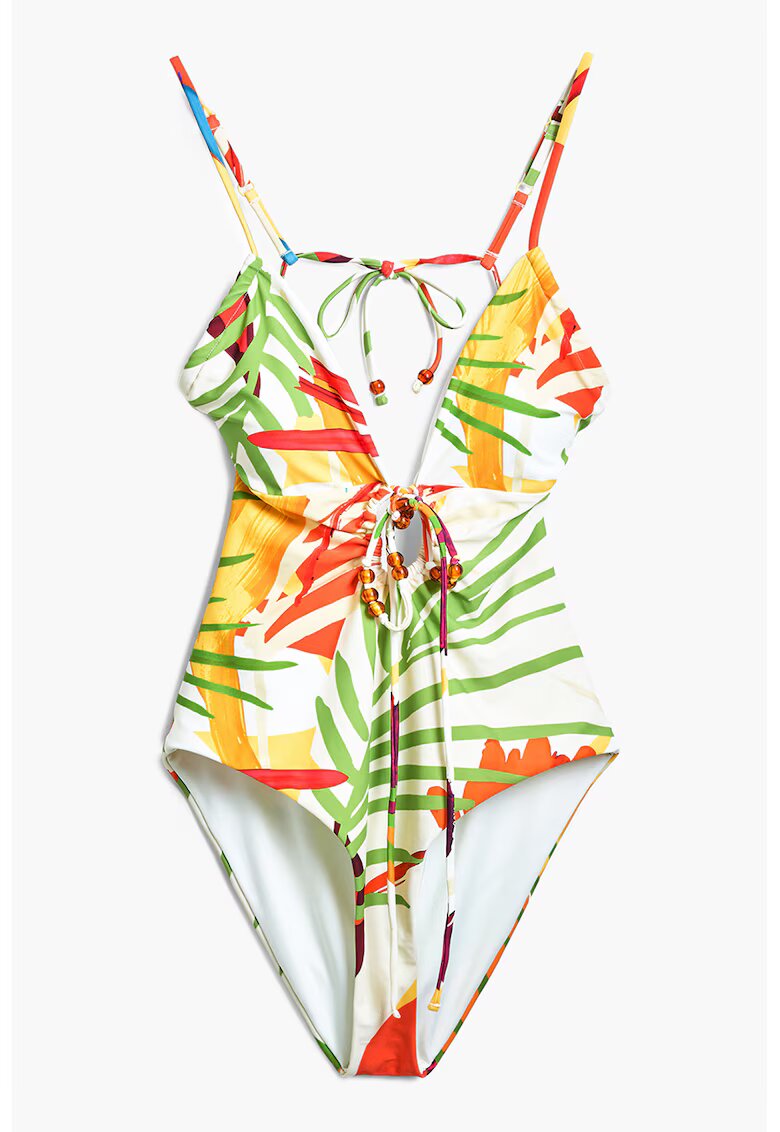 Desigual Costum de baie intreg cu spate decupat - Rosu/Alb/Verde