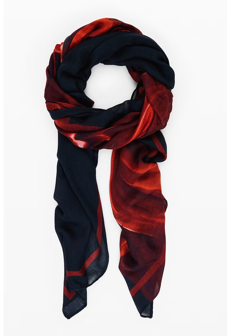 Desigual Esarfa plisata cu model floral - Negru/Rosu vermillion
