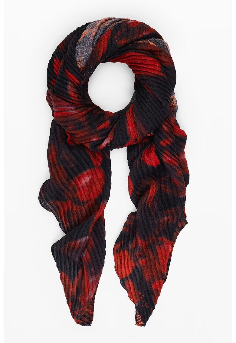 Desigual Esarfa plisata cu model floral - Rosu/Negru