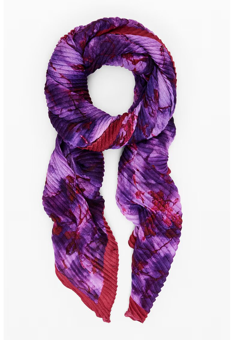 Desigual Esarfa plisata cu model - Rosu/Violet