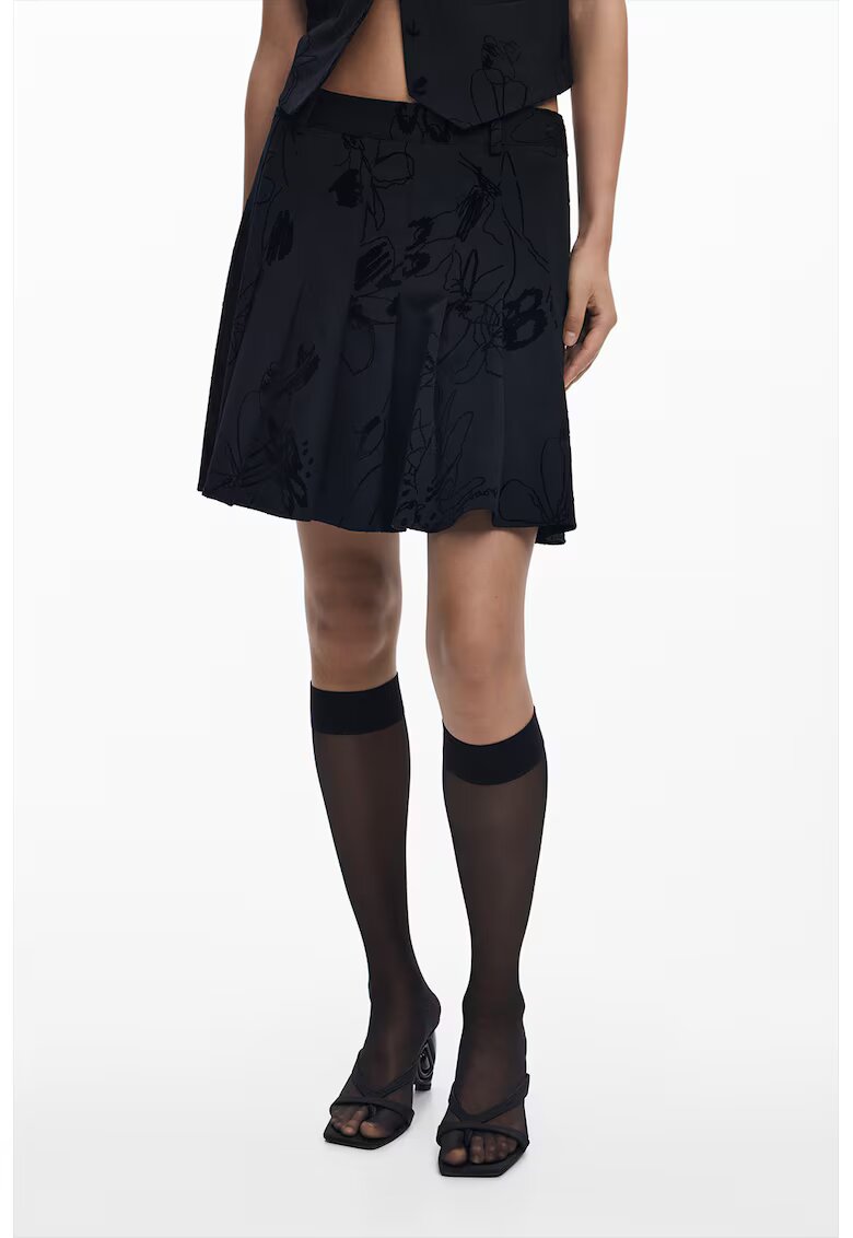 Desigual Fusta cu croiala pe bie si model abstract - Negru