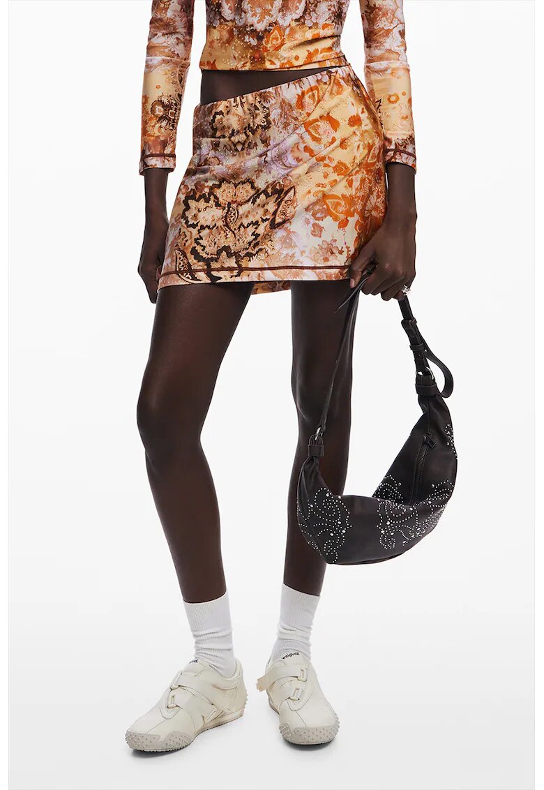 Desigual Fusta dreapta cu talie elastica - Maro/Portocaliu pal