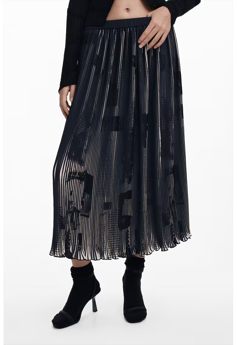 Desigual Fusta evazata cu talie elastica - Alb fildes/Albastru ultramarin