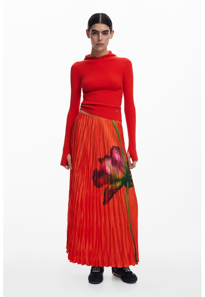 Desigual Fusta lunga cu croiala dreapta - Fucsia/Coral/Verde aquamarin