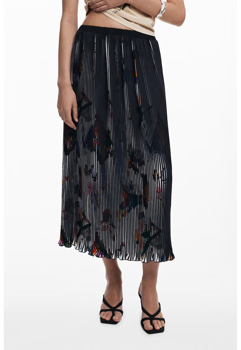 Desigual Fusta plisata cu model - Negru