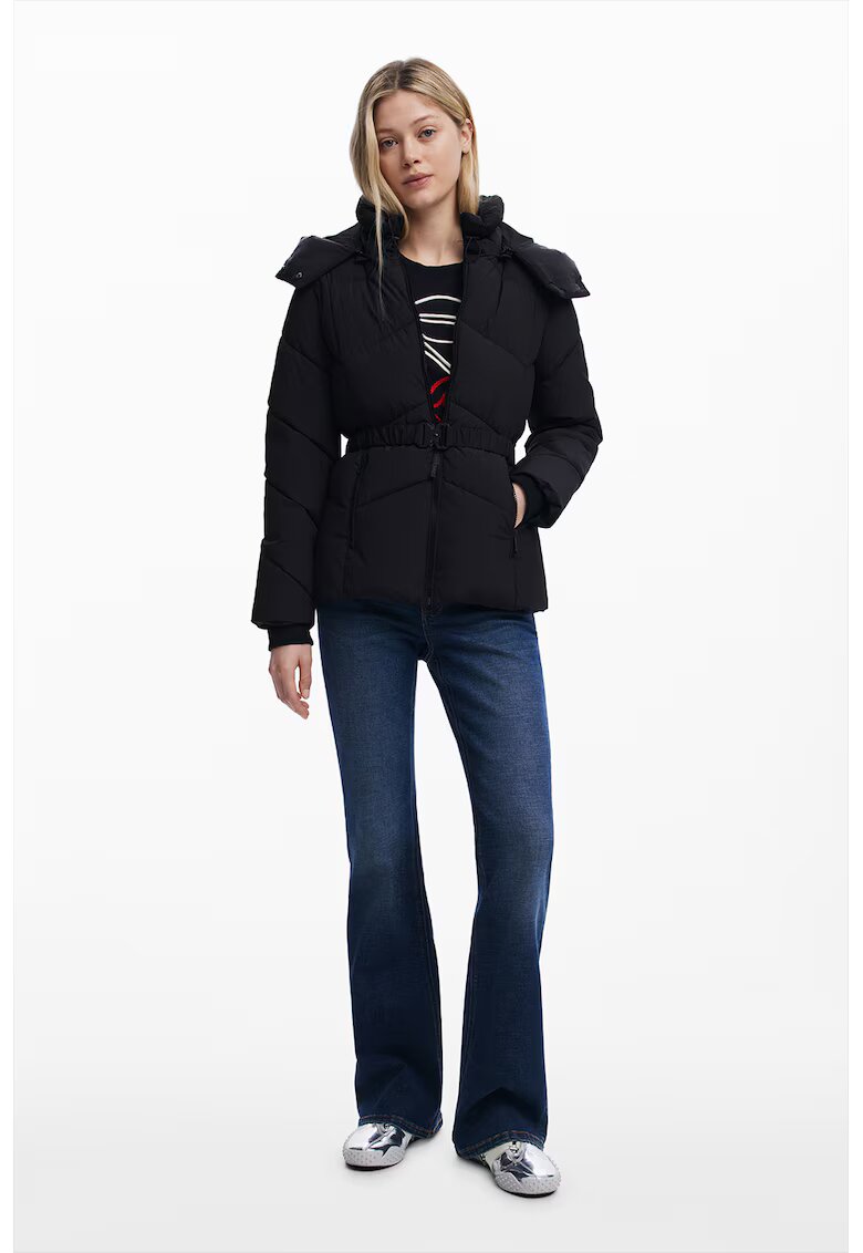Desigual Geaca cu o curea elastica in talie - Negru