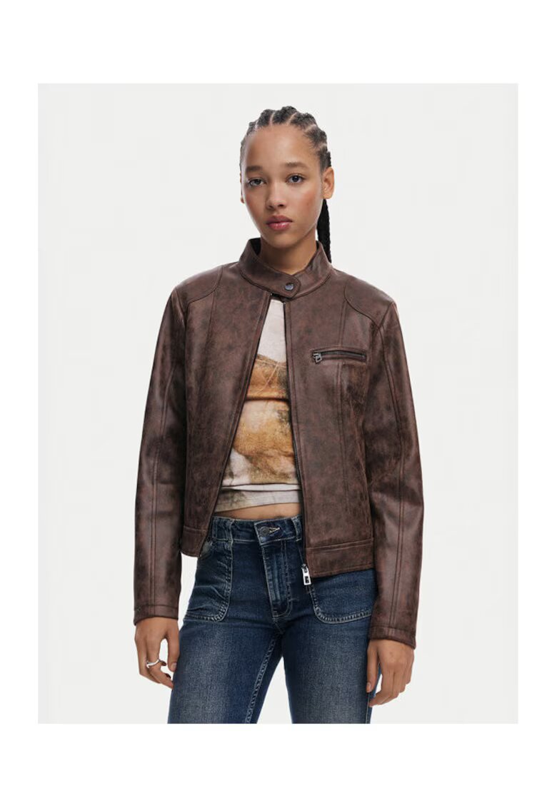 Desigual Geaca din piele dama 25SWEW46 - Poliester reciclat - Maro - Maro