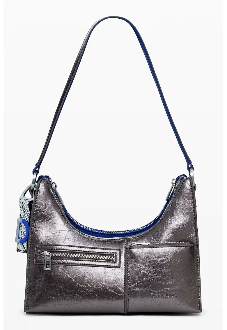 Desigual Geanta crossbody convertibila din piele ecologica - Argintiu/Bleumarin