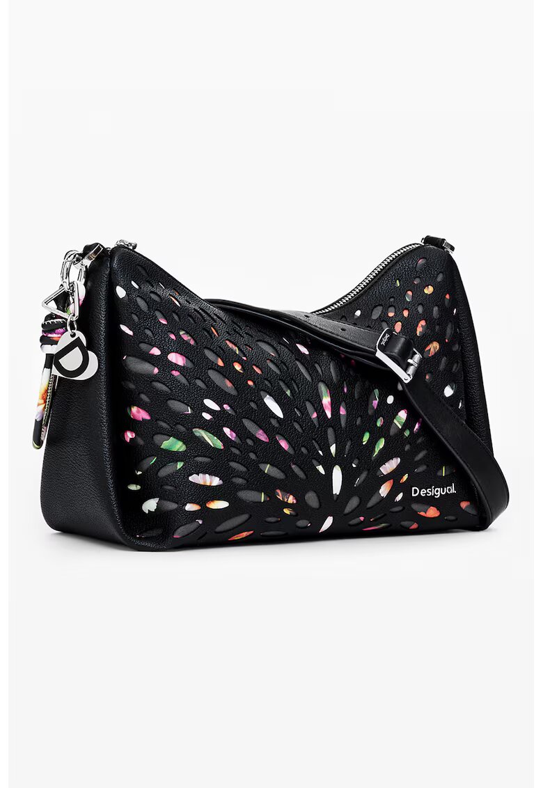 Desigual Geanta crossbody cu bareta detasabila si model - Verde/Negru/Roz