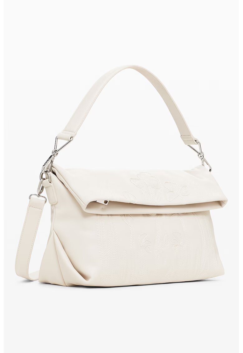 Desigual Geanta crossbody cu model uni si bareta ajustabila - Alb fildes