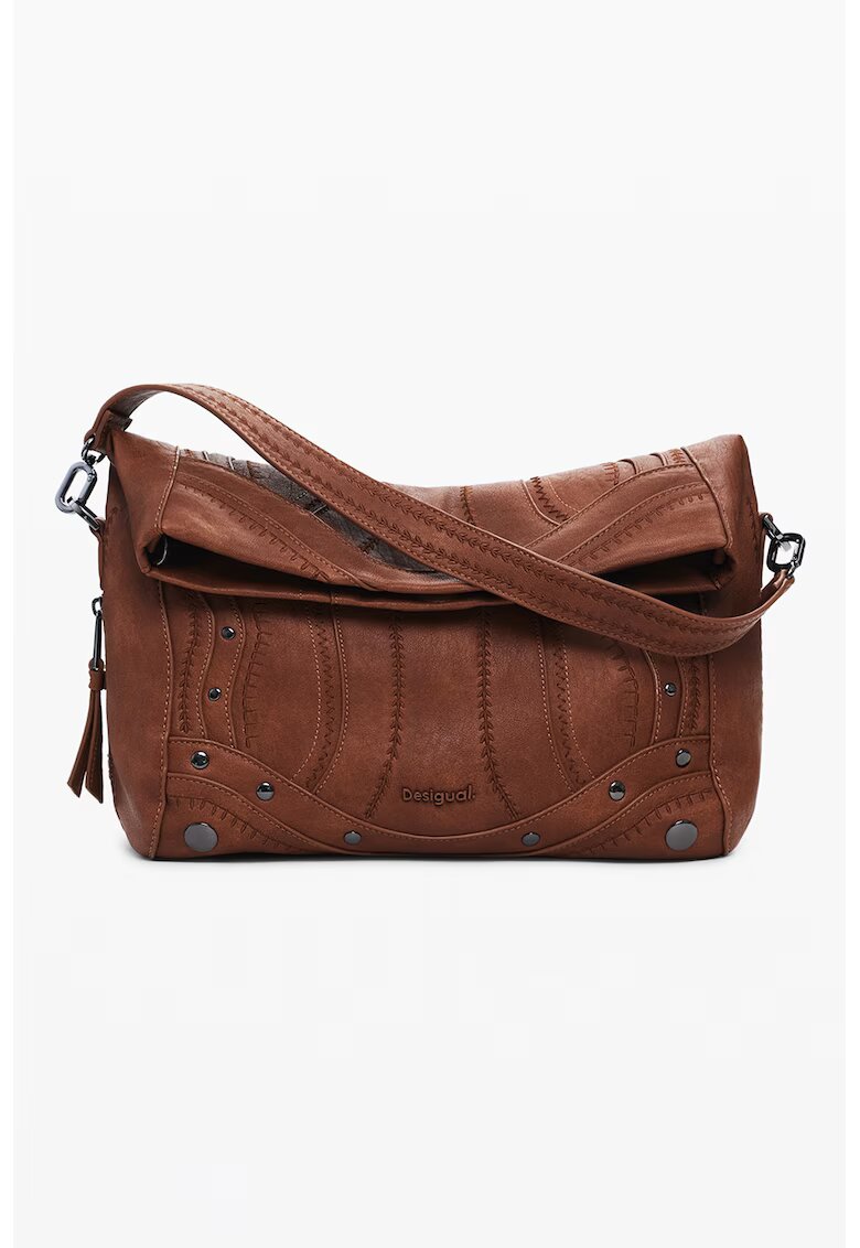 Desigual Geanta crossbody din piele ecologica cu aplicatii cu tinte - Maro scortisoara
