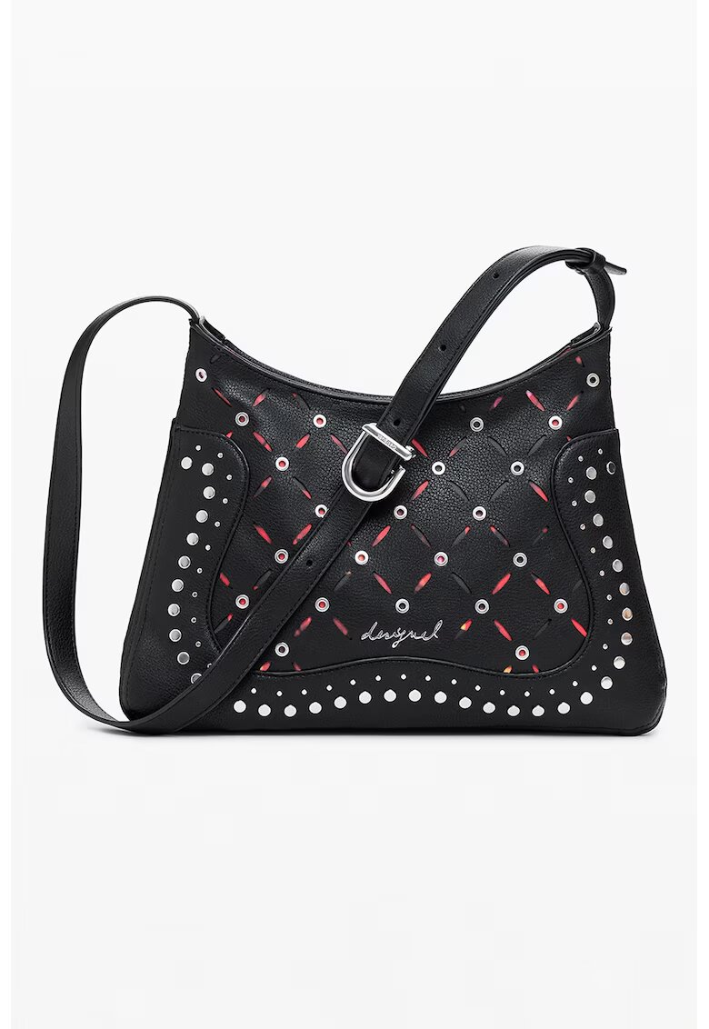 Desigual Geanta din piele ecologica cu bareta de umar si anouri metalice - Negru