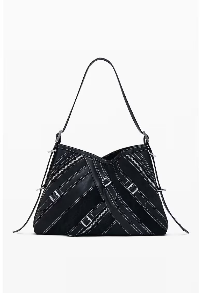 Desigual Geanta din piele ecologica cu bareta de umar si cusaturi contrastante - Alb/Negru