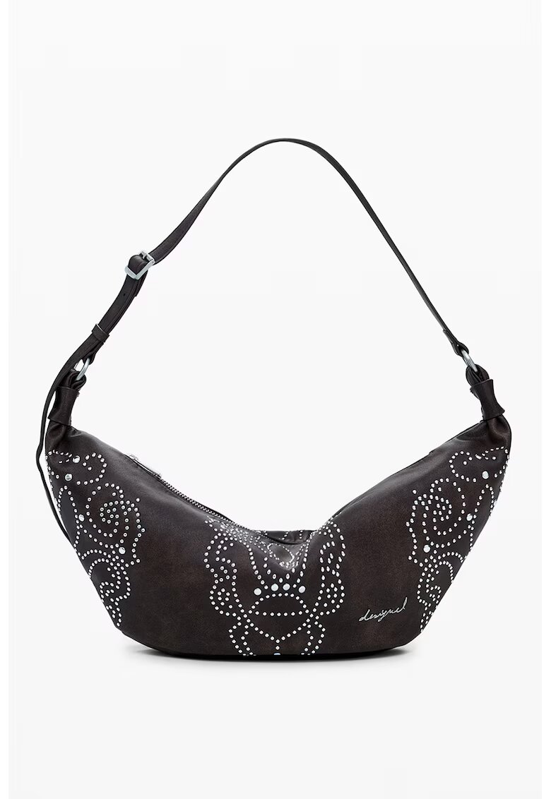 Desigual Geanta hobo cu aplicatii cu nituri - Maro inchis