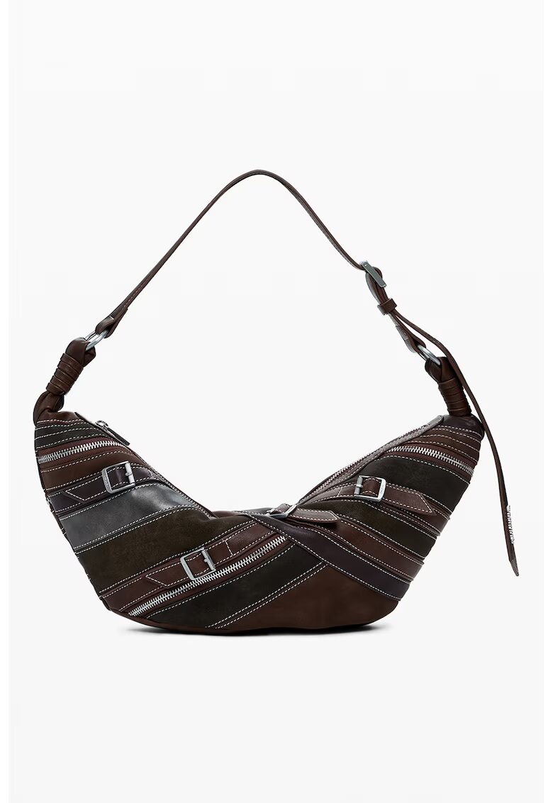 Desigual Geanta semiluna din piele ecologica cu model cu catarama - Maro