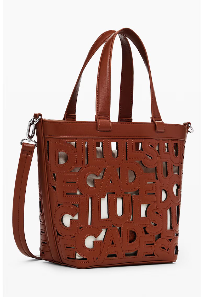 Desigual Geanta tote din piele ecologica cu etui detasabil Maki Valdivia - Maro cognac