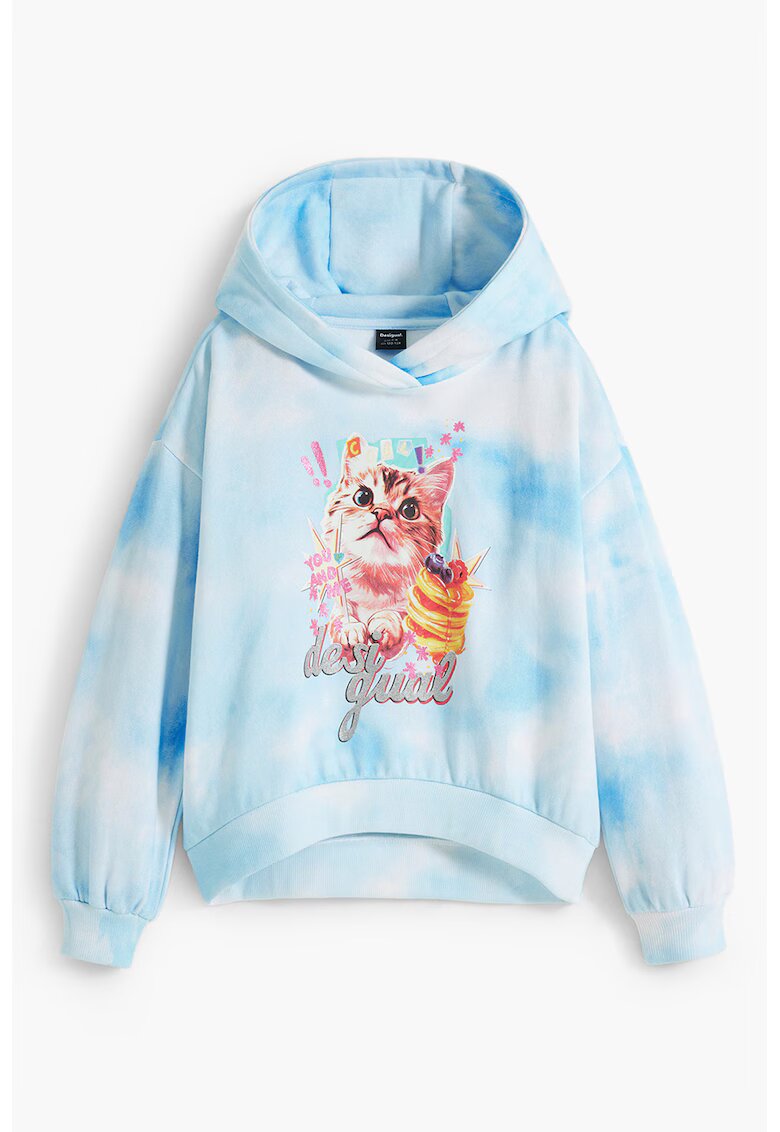 Desigual Hanorac cu model tie-dye si imprimeu grafic - Albastru pastel