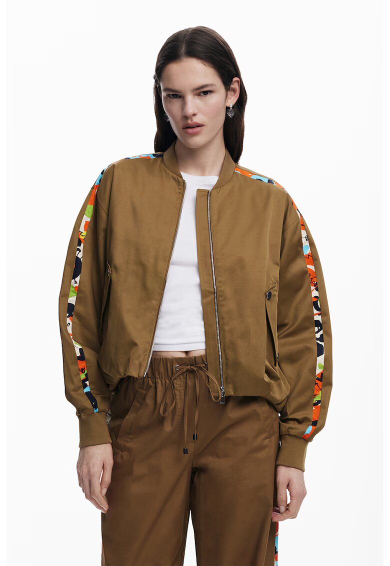Desigual Jacheta bomber cu benzi laterale contrastante - Maro inchis