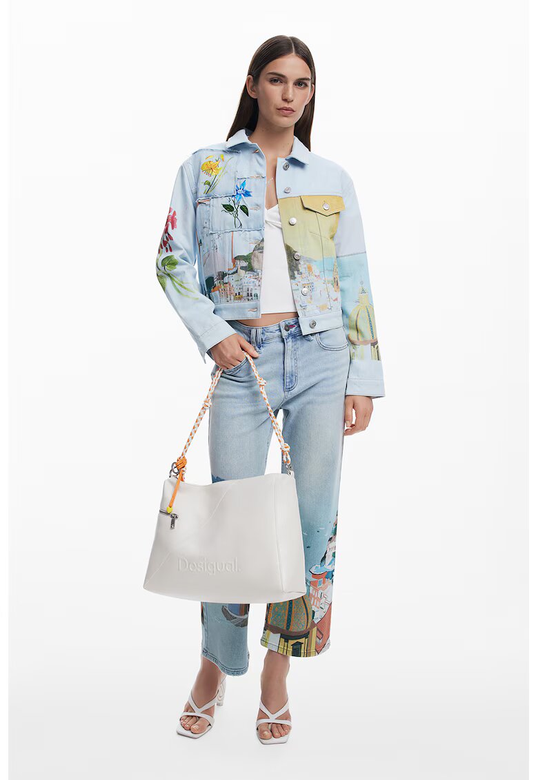 Desigual Jacheta cu model floral - Albastru glaciar/Multicolor