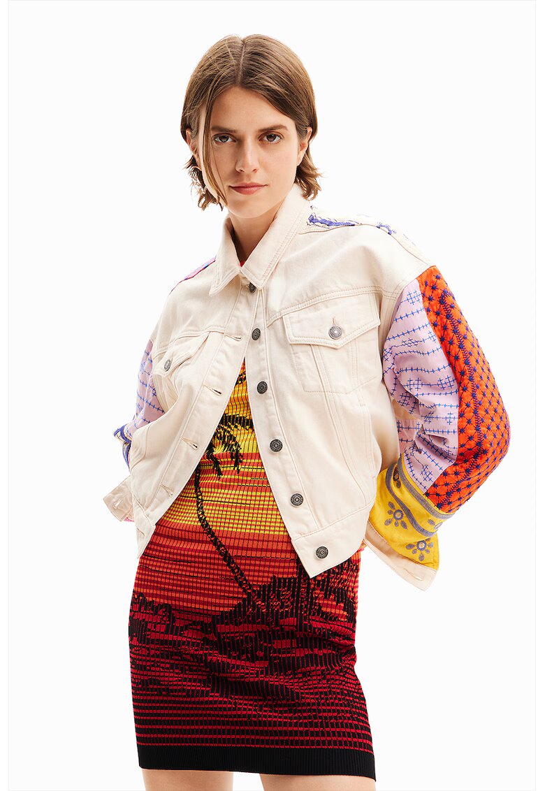 Desigual Jacheta de denim cu broderii Julie - Rosu vermillion/Crem