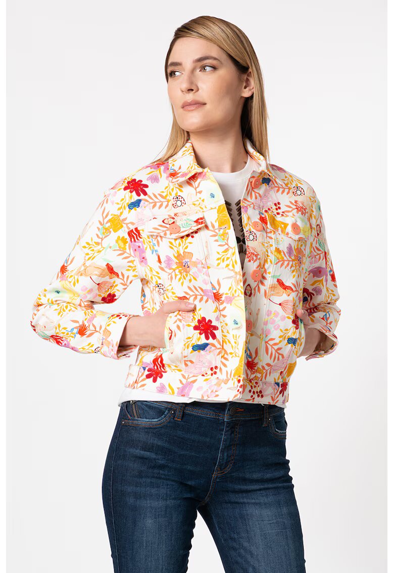 Desigual Jacheta de denim cu imprimeu floral Chaq Lisam - Alb/Portocaliu/Roz