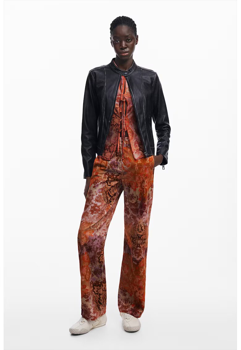 Desigual Jacheta de piele ecologica cu fermoar - Negru