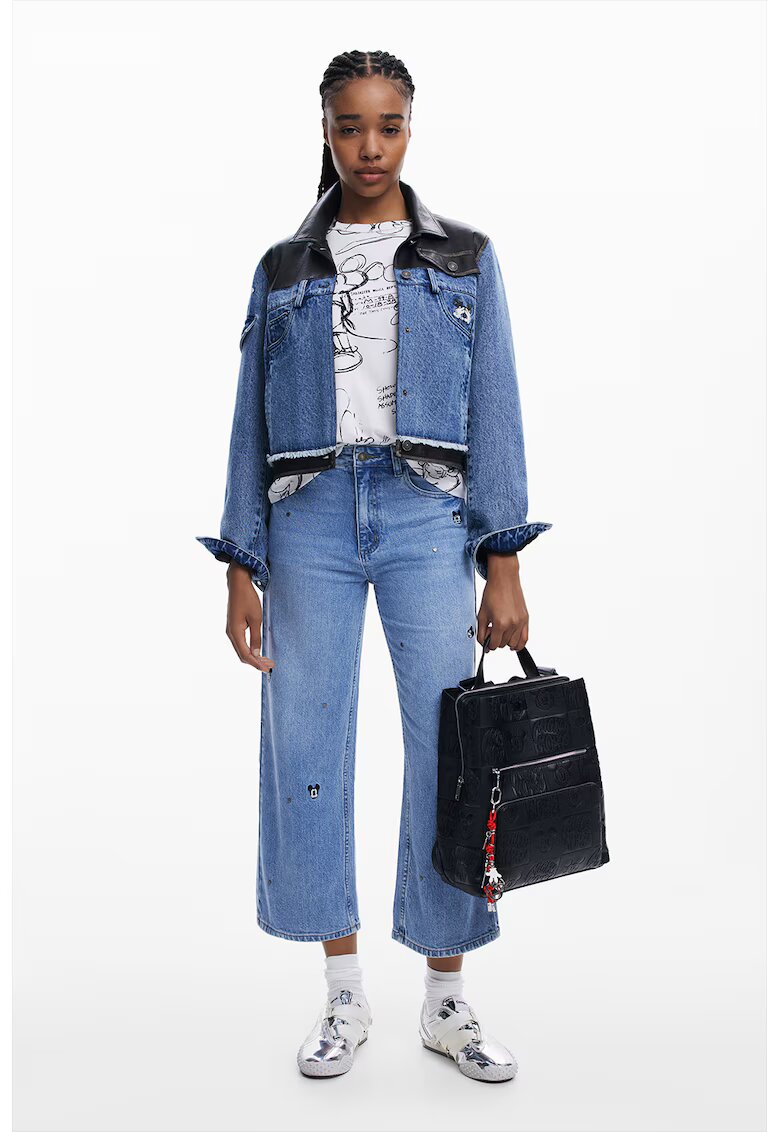 Desigual Jacheta din denim si piele ecologica - Rosu/Albastru pastel/Negru