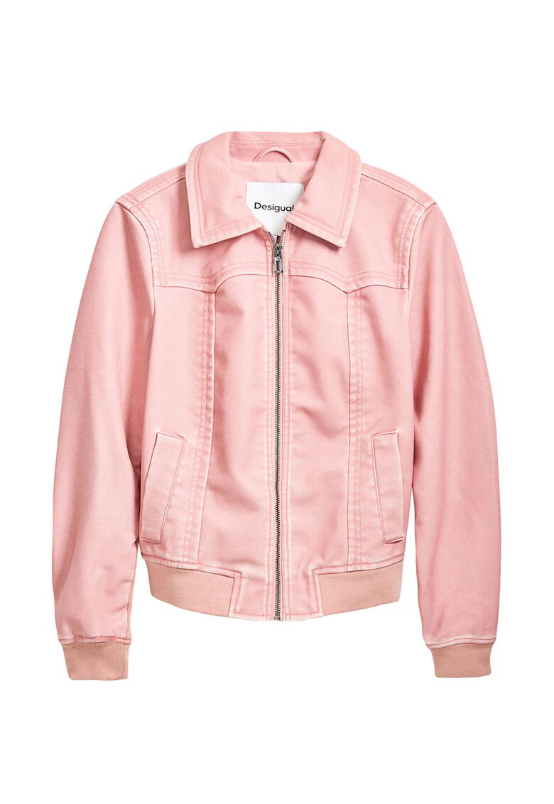 Desigual Jacheta din piele ecologica cu buzunare oblice - Roz pastel