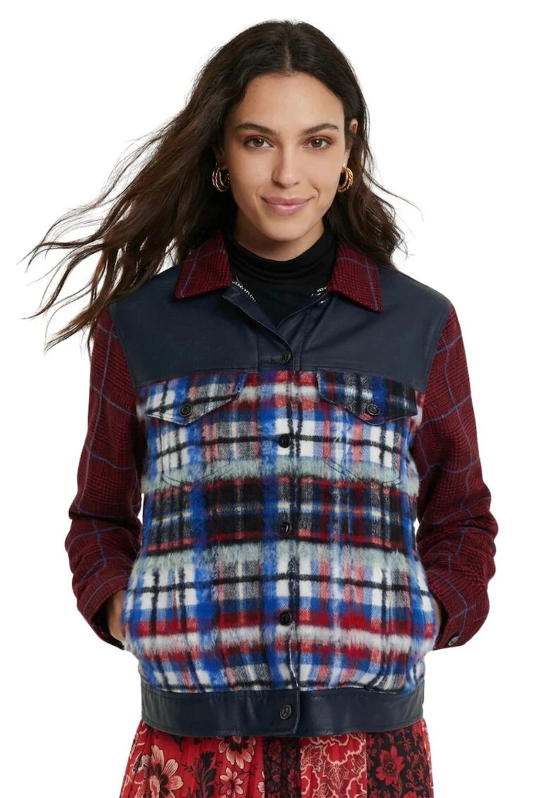 Desigual Jacheta in carouri din amestec de lana Ingrid