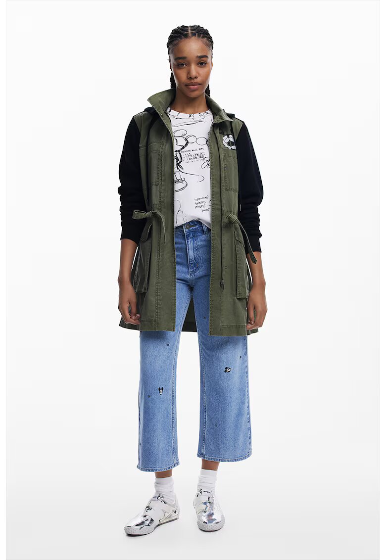 Desigual Jacheta parka cu imprimeu Mickey Mouse - Negru/Kaki