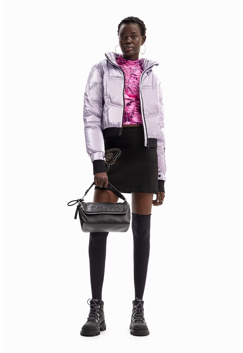 Desigual Jacheta scurta cu fermoar si gluga detasabila - Negru/Lila