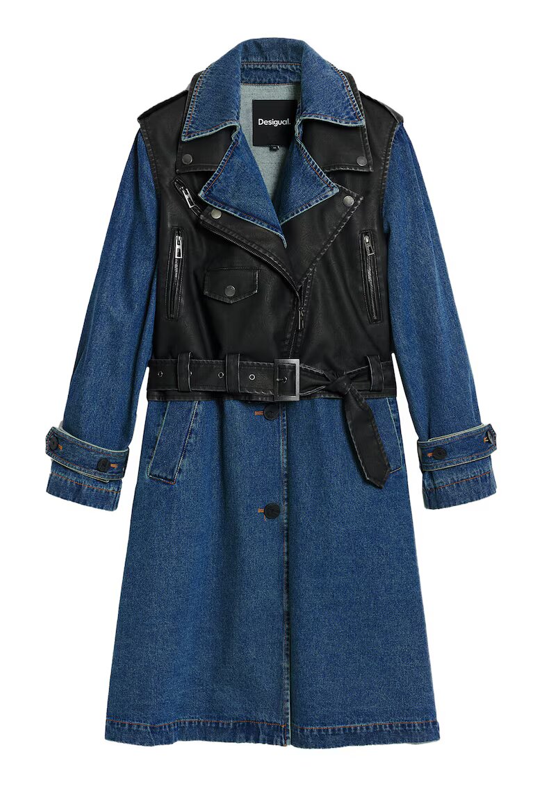 Desigual Palton de tranzitie - albastru - bumbac/poliuretan -