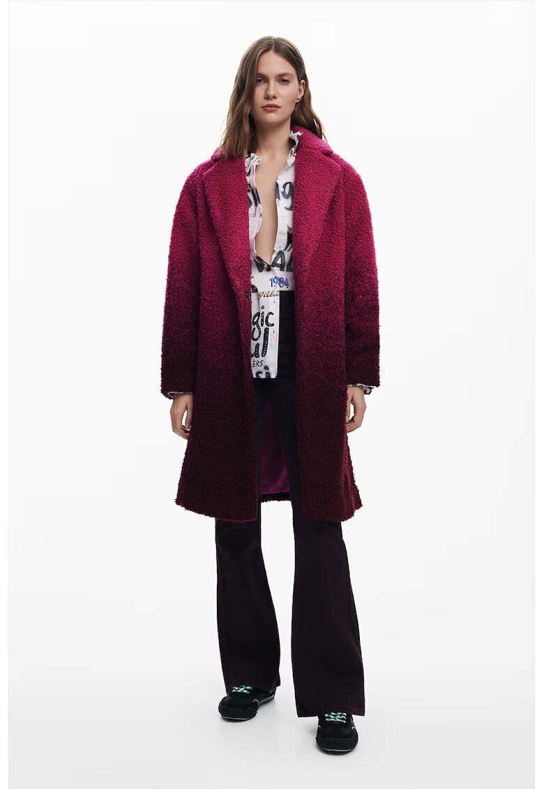 Desigual Palton lejer pufos cu revere decupate - Roz zmeuriu/Violet pruna
