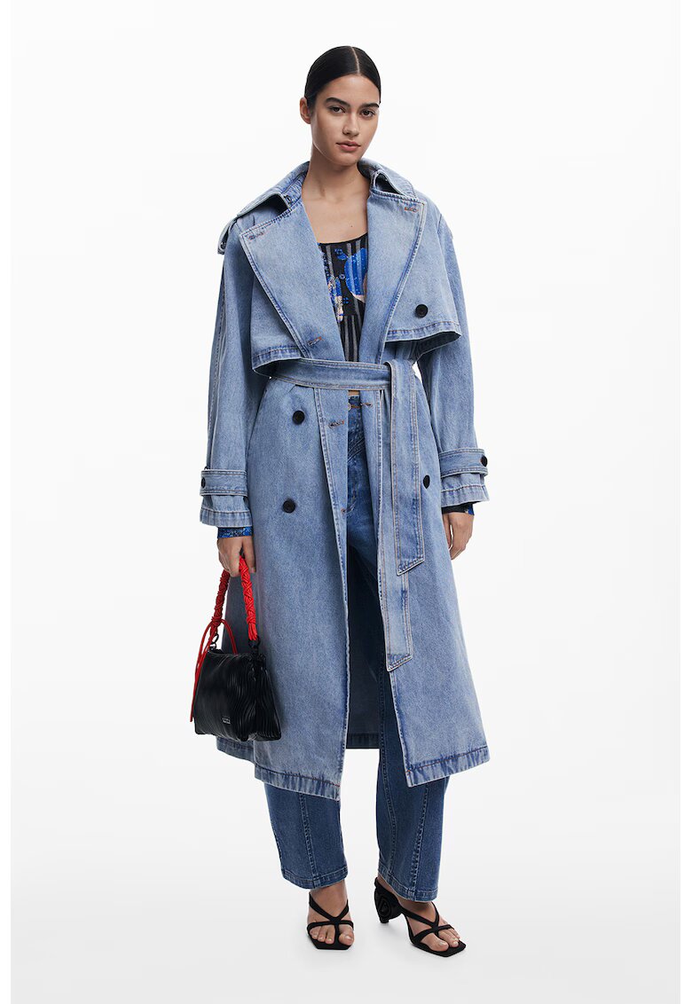 Desigual Palton lung din denim - Albastru deschis melange