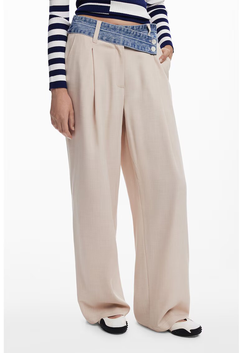 Desigual Pantaloni cu croiala ampla si inchidere asimetrica - Alb fildes
