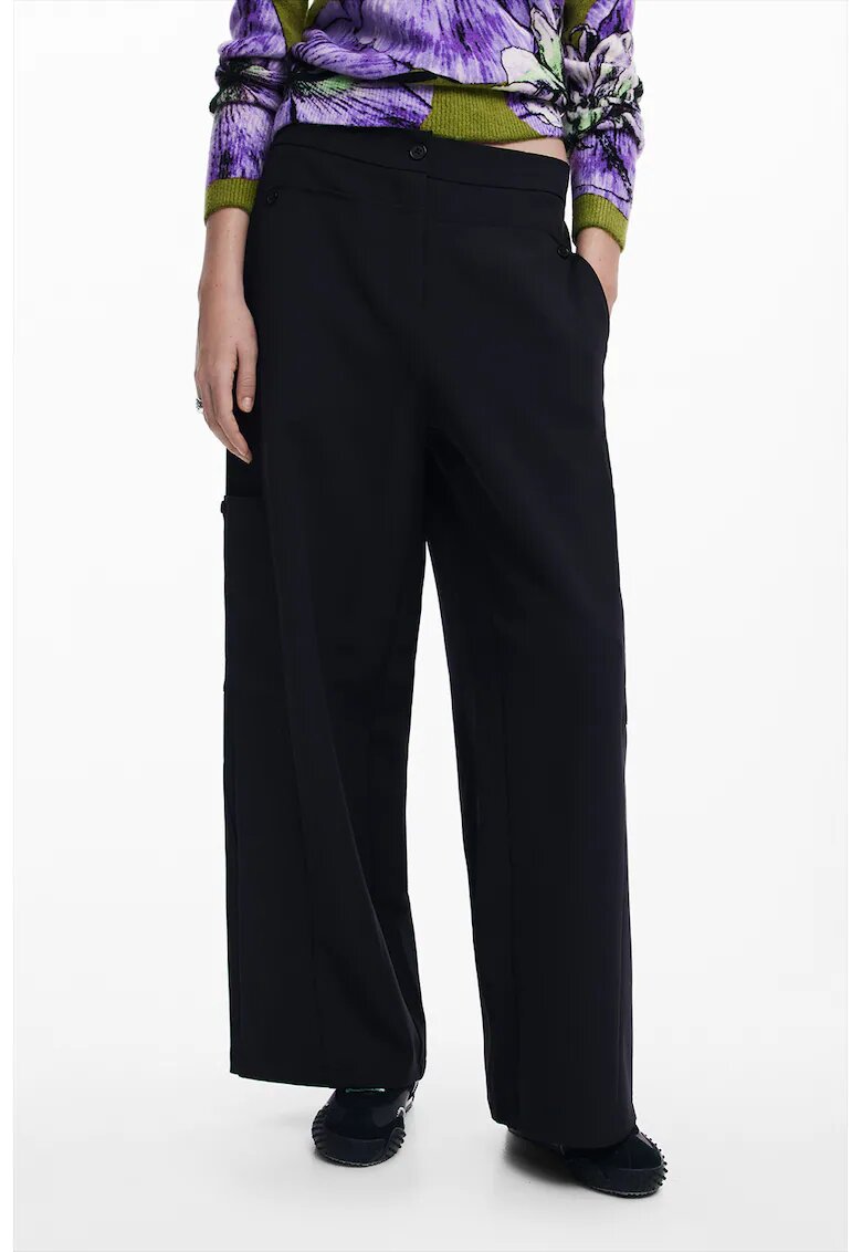 Desigual Pantaloni drepti cu talie medie - Negru