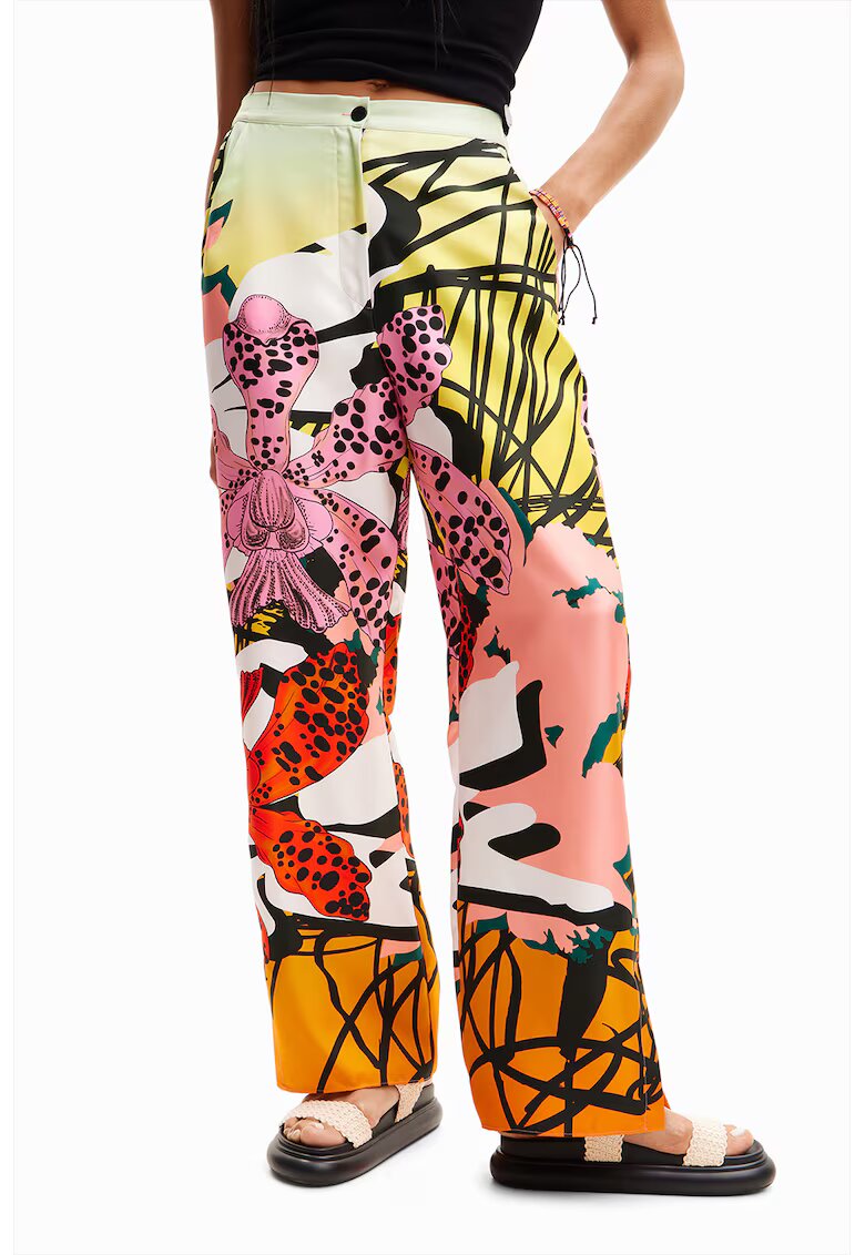 Desigual Pantaloni drepti din amestec de matase - Multicolor