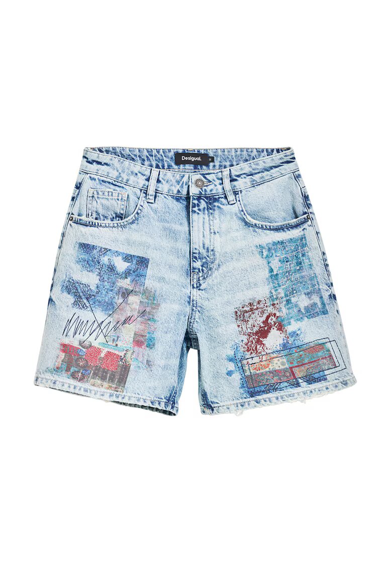 Desigual Pantaloni scurti din denim cu imprimeu - Albastru prafuit