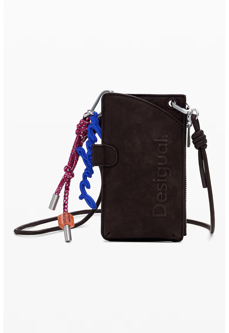 Desigual Portcart din piele nebuc cu bareta detasabila - Maro inchis