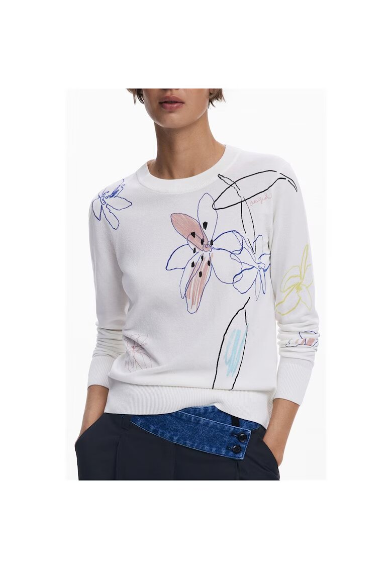 Desigual Pulover dama 25wwjf33 - model floral - alb