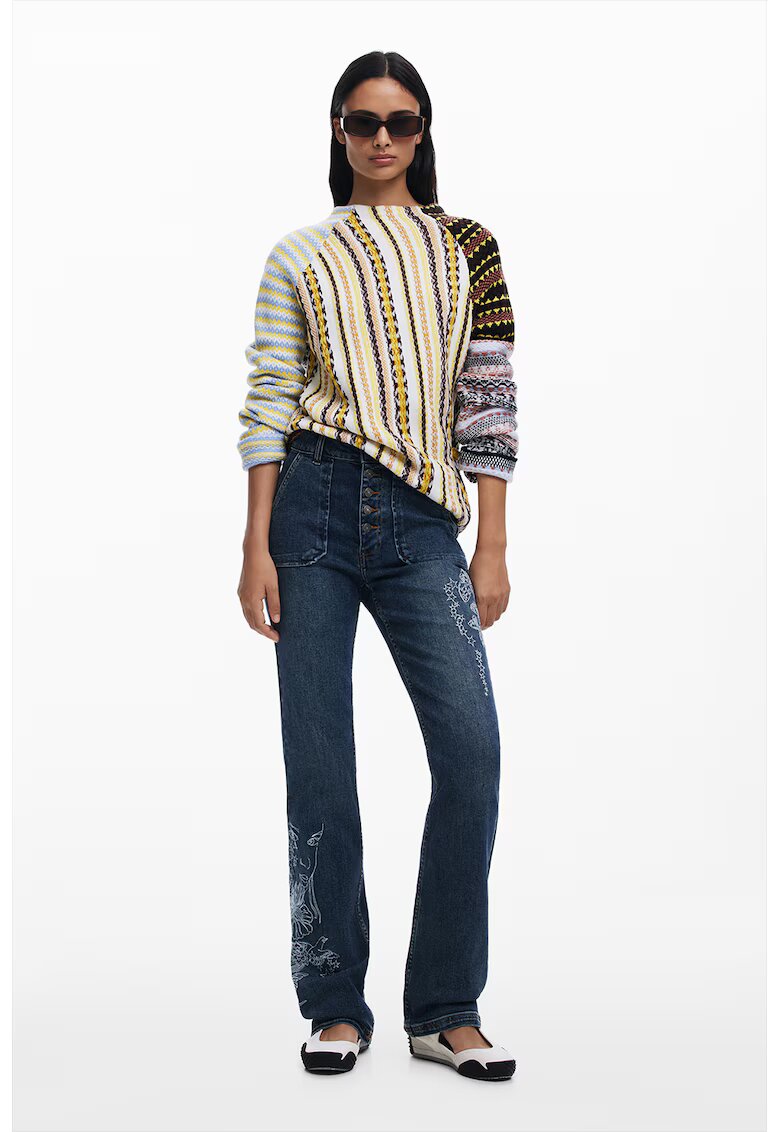 Desigual Pulover de lana cu aspect contrastant - Maro scortisoara/Bej/Albastru