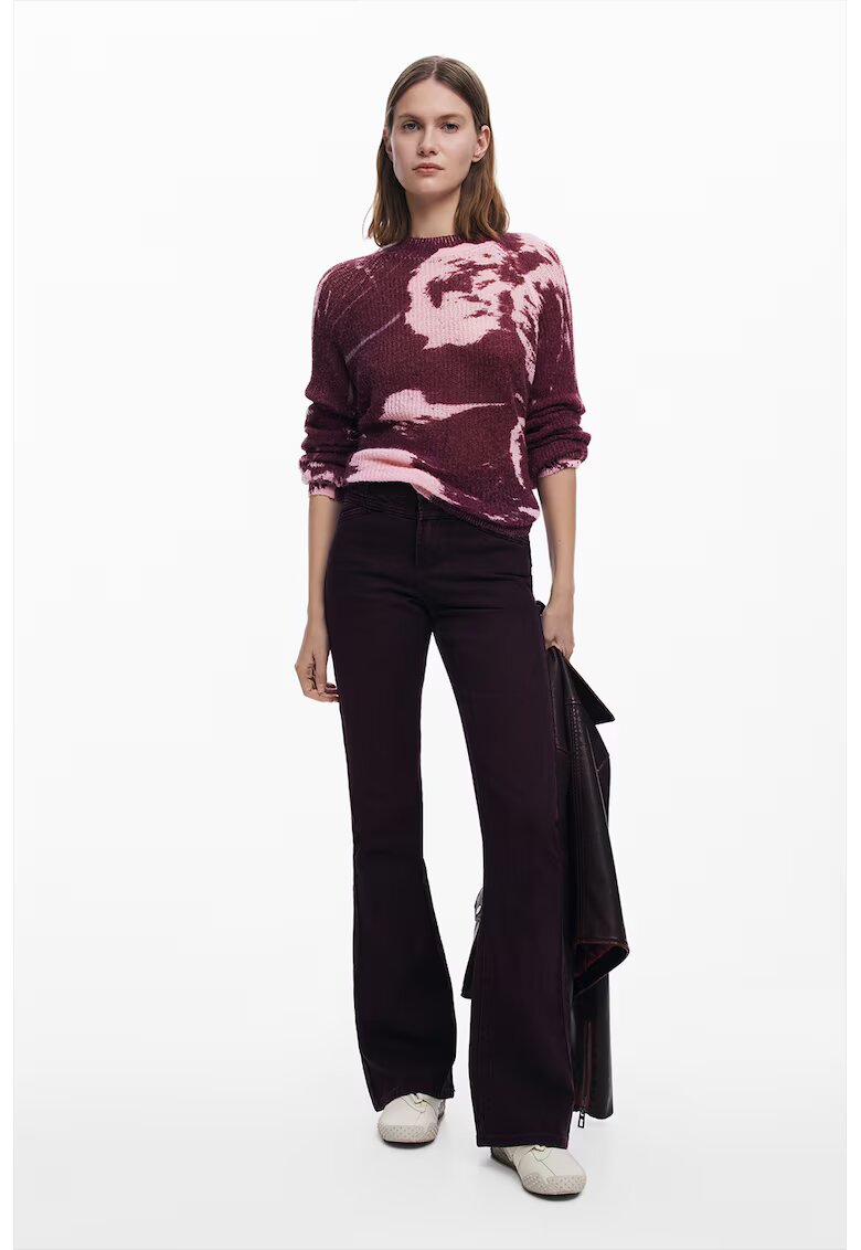 Desigual Pulover din amestec de lana cu model abstract - Roz/Violet pruna